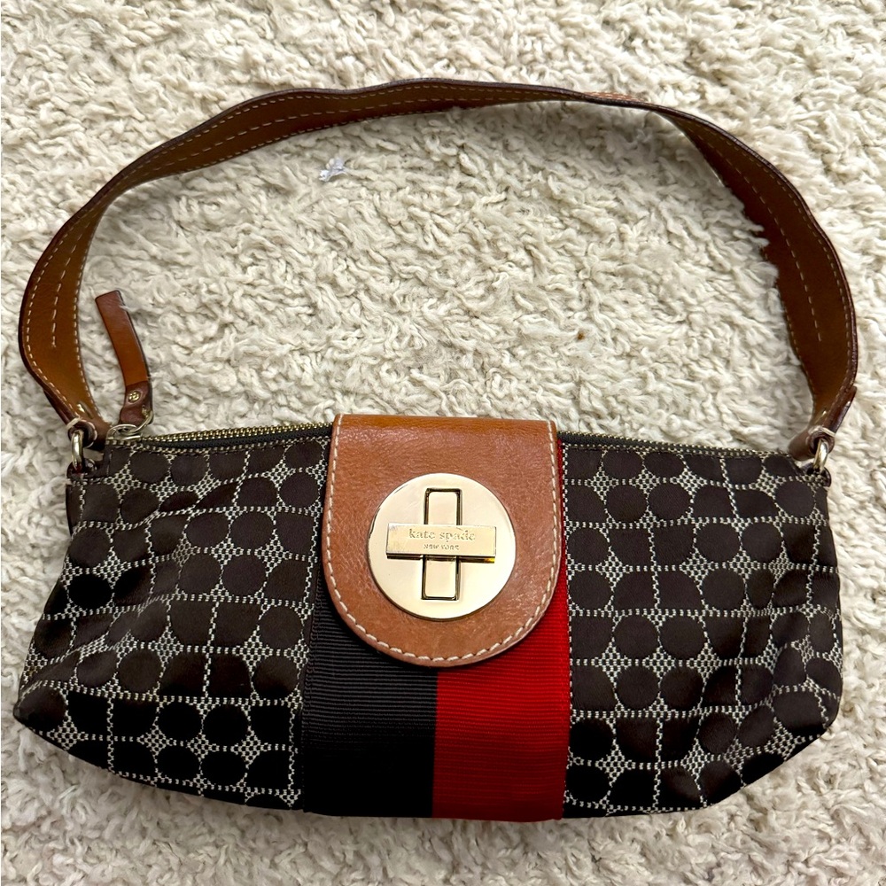 Leather and cloth Kate Spade logo shoulder bag